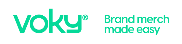 "Voky: Brand Merch Made Easy" logo i vårfärgad grön